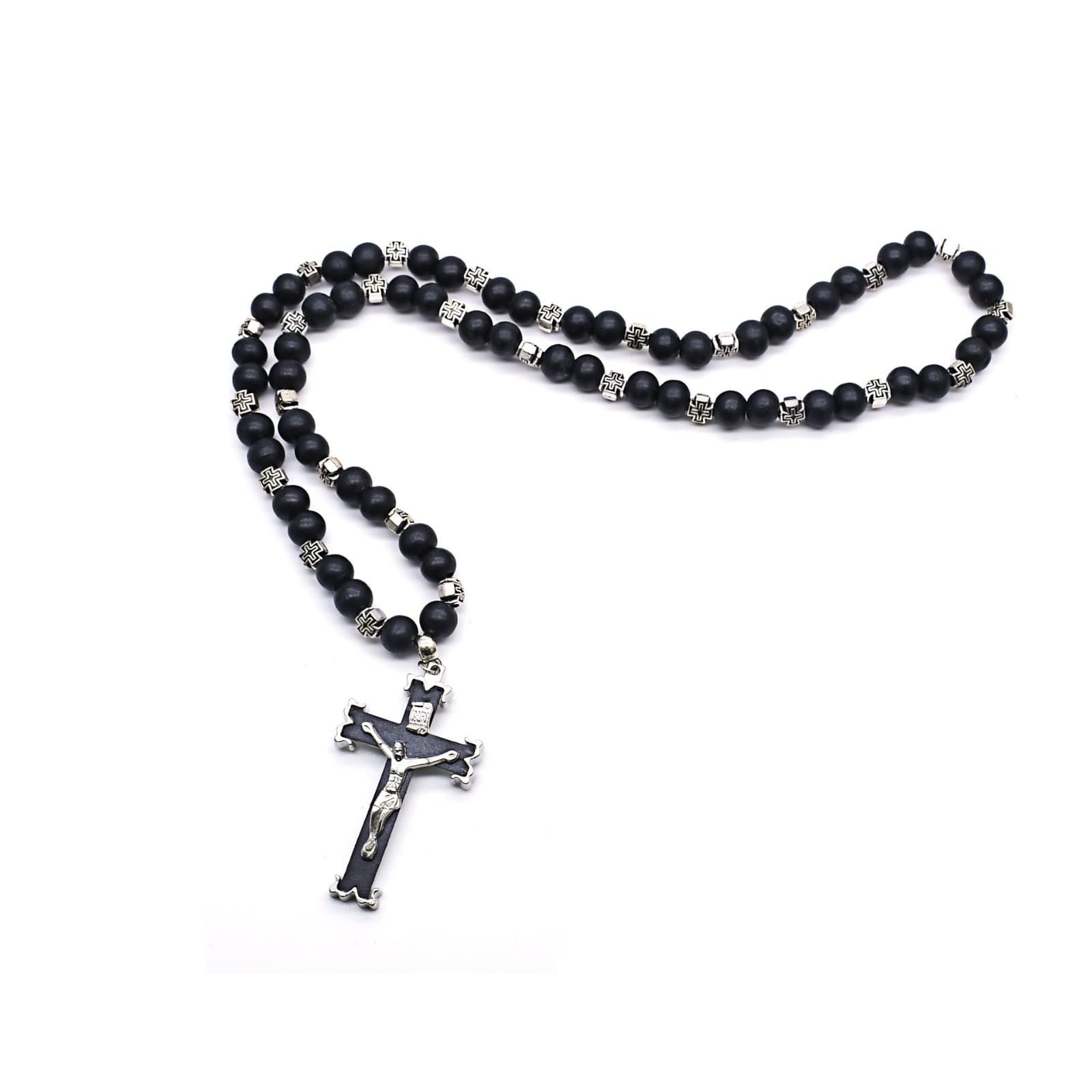 Black and White Cross Bead Bracelet with contrasting beads and cross accent