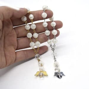Angel Wing Baptism Rosary Bracelet with Rose and Heart Details, Baptism Gifts product image 2