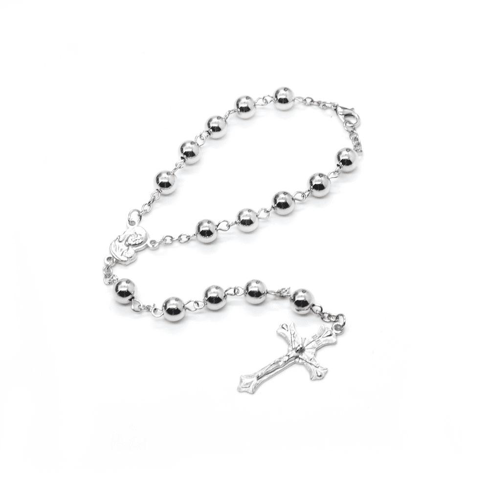 Black Cross Car Rosary Hanger with dark beads and cross detail for vehicle decor