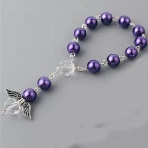 Purple Angel Wing Baptism Bracelet with rosary-style beads