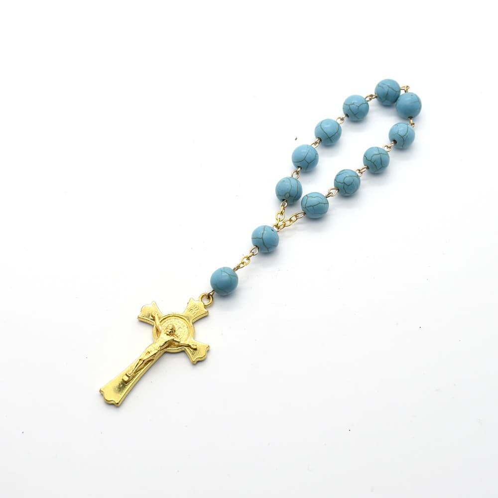 Cross Car Rosary Hanger with rosary-inspired cross styling for a vehicle interior