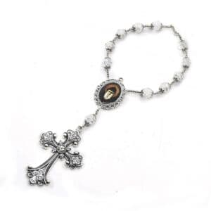 Single-Strand Cross Car Rosary Hanger with cross and rosary-inspired vehicle styling