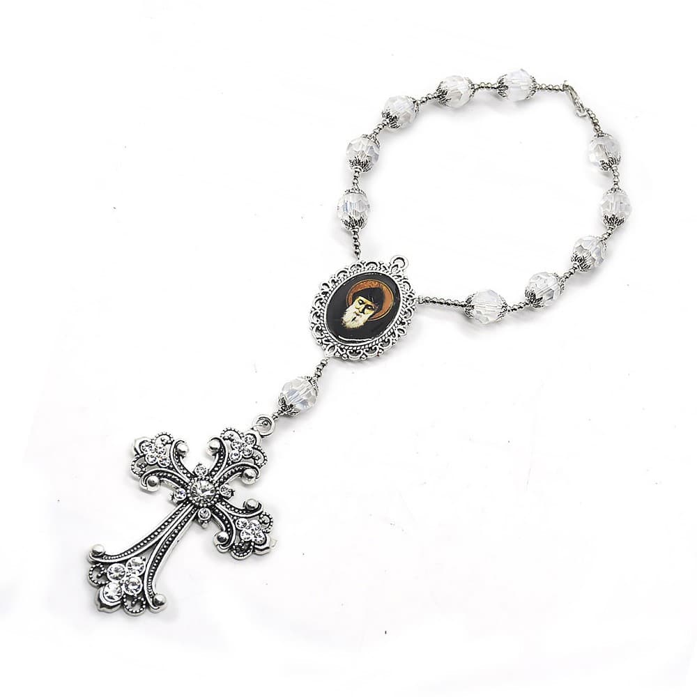Single-Strand Cross Car Rosary Hanger with cross and rosary-inspired vehicle styling