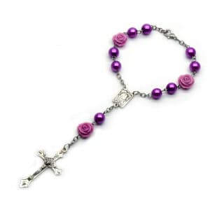 White Pearl Rose Car Rosary Hanger with Cross Accent, Car Rosary Hangers product image 2