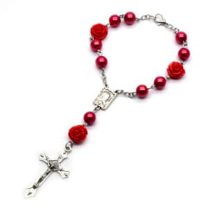 White Pearl Rose Car Rosary Hanger with Cross Accent, Car Rosary Hangers product image 3