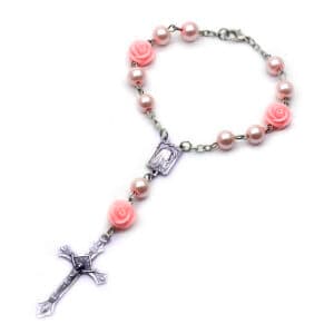 White Pearl Rose Car Rosary Hanger with Cross Accent, Car Rosary Hangers product image 4