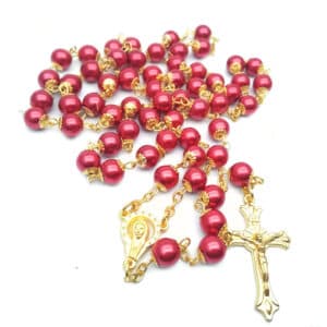 Gold Pearl Cross Car Rosary Hanger for Vehicle Display, Car Rosary Hangers product image 2