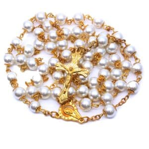 Gold Pearl Cross Car Rosary Hanger for Vehicle Display, Car Rosary Hangers product image 3