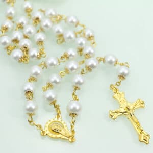Gold Pearl Cross Car Rosary Hanger for Vehicle Display, Car Rosary Hangers product image 4