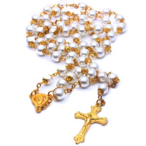 Gold Pearl Cross Car Rosary Hanger for Vehicle Display, Car Rosary Hangers product image 5