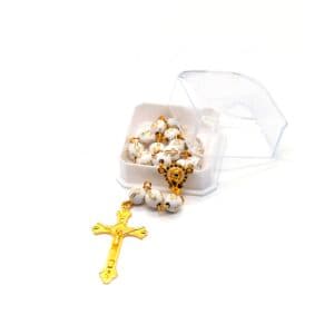 Gold Cross Rosary Baptism Bracelet in a presentation box