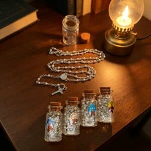 Mini Saint Benedict Rosary Gift Set with twelve rosary necklaces and crosses