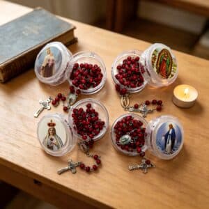 Burgundy Scented Rosary Necklace Gift Set with four individually boxed rosary necklaces
