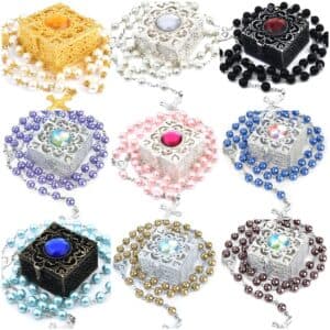 Boxed Long Rosary Necklace Gift Set in a presentation box