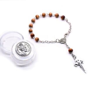 Boxed Cross Rosary Bracelet Gift Set with bead details and cross accent