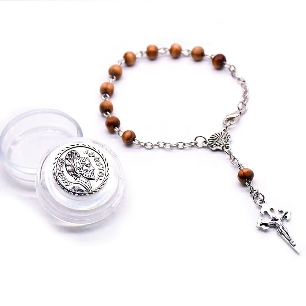 Boxed Cross Rosary Bracelet Gift Set with bead details and cross accent