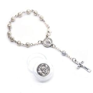 Boxed Openwork Rosary Bracelet Gift Set with cross accent and openwork beads