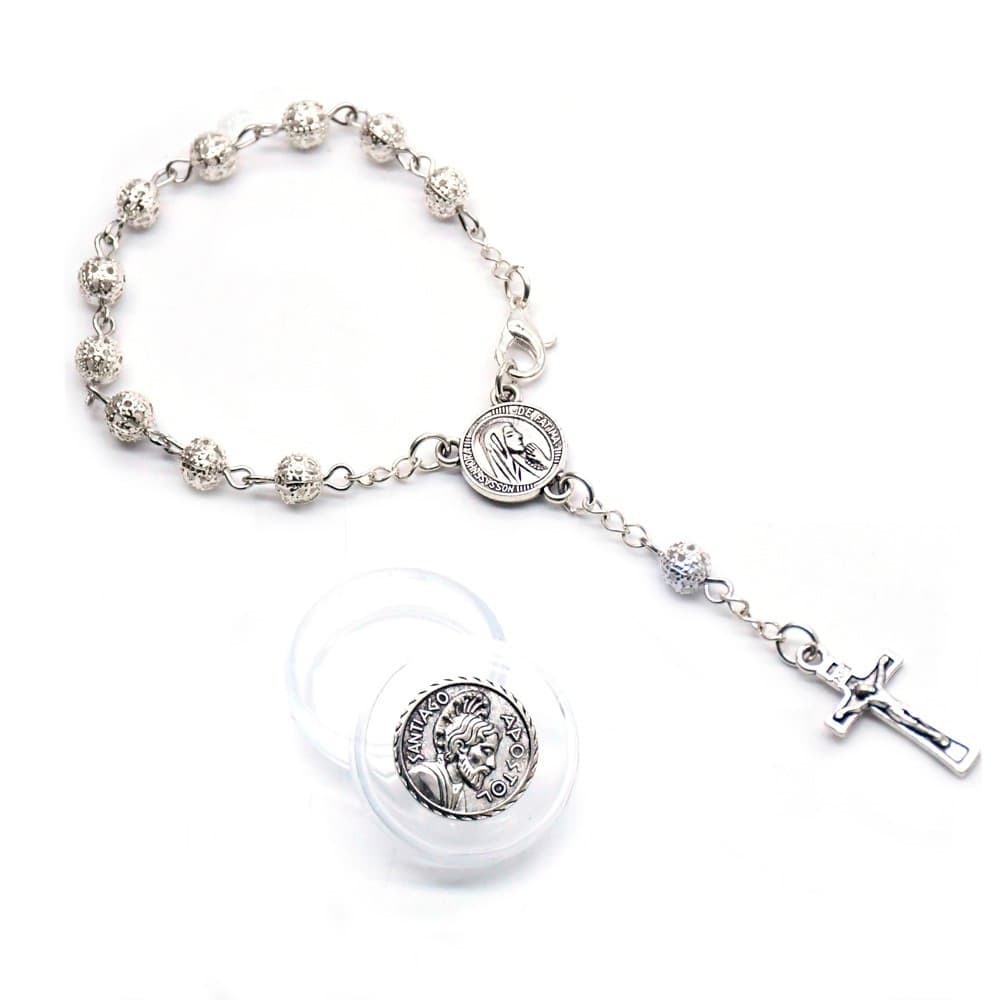 Boxed Openwork Rosary Bracelet Gift Set with cross accent and openwork beads