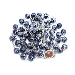 Brown Beaded Cross Rosary Necklace with warm brown beads and cross pendant