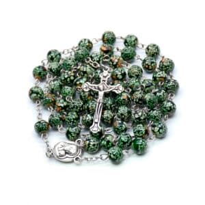 Green Hand-Strung Cross Rosary Necklace with beads and cross pendant