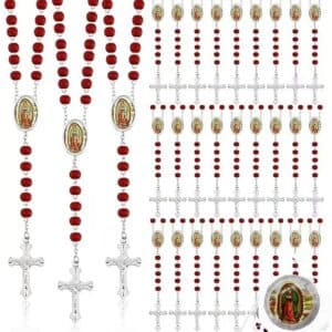 Rose Scented Guadalupe Rosary Necklace with colorful beads and crucifix