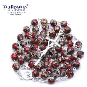 Decorative Beaded Cross Rosary with an ornate cross-centered necklace design