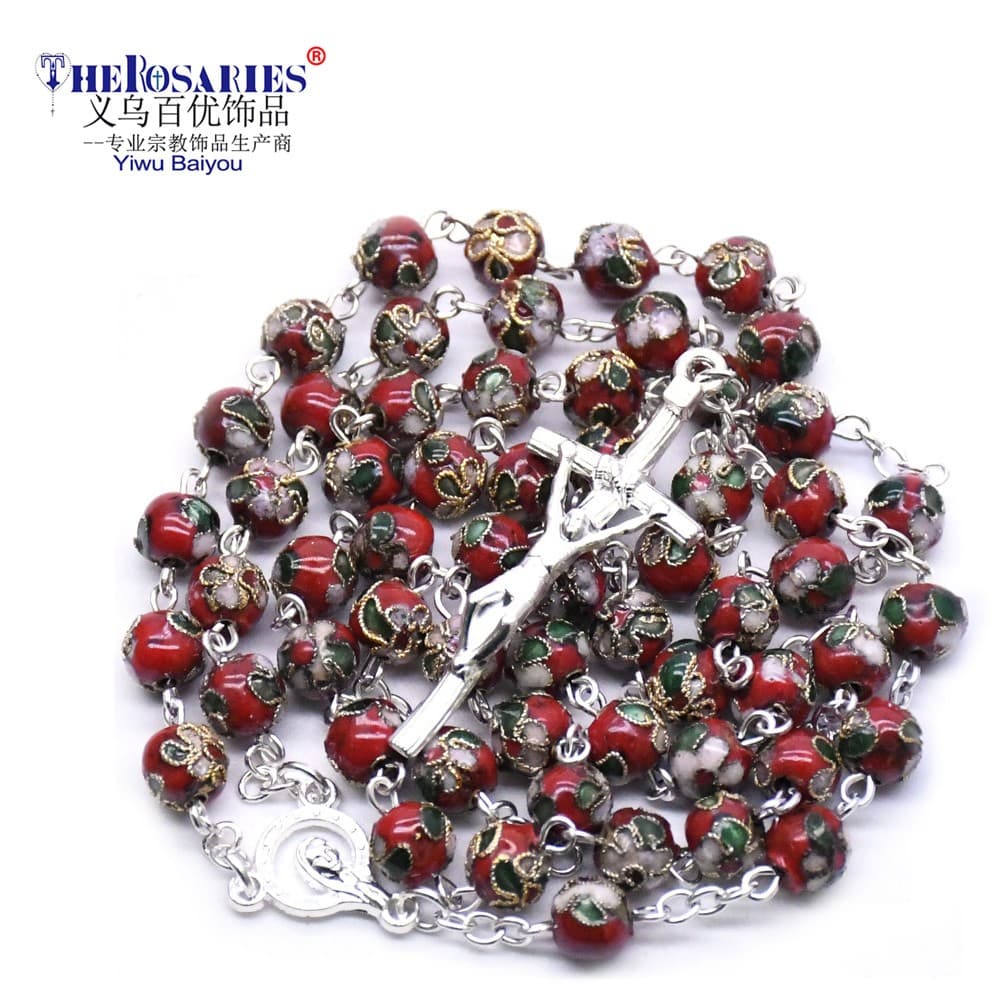 Decorative Beaded Cross Rosary with an ornate cross-centered necklace design