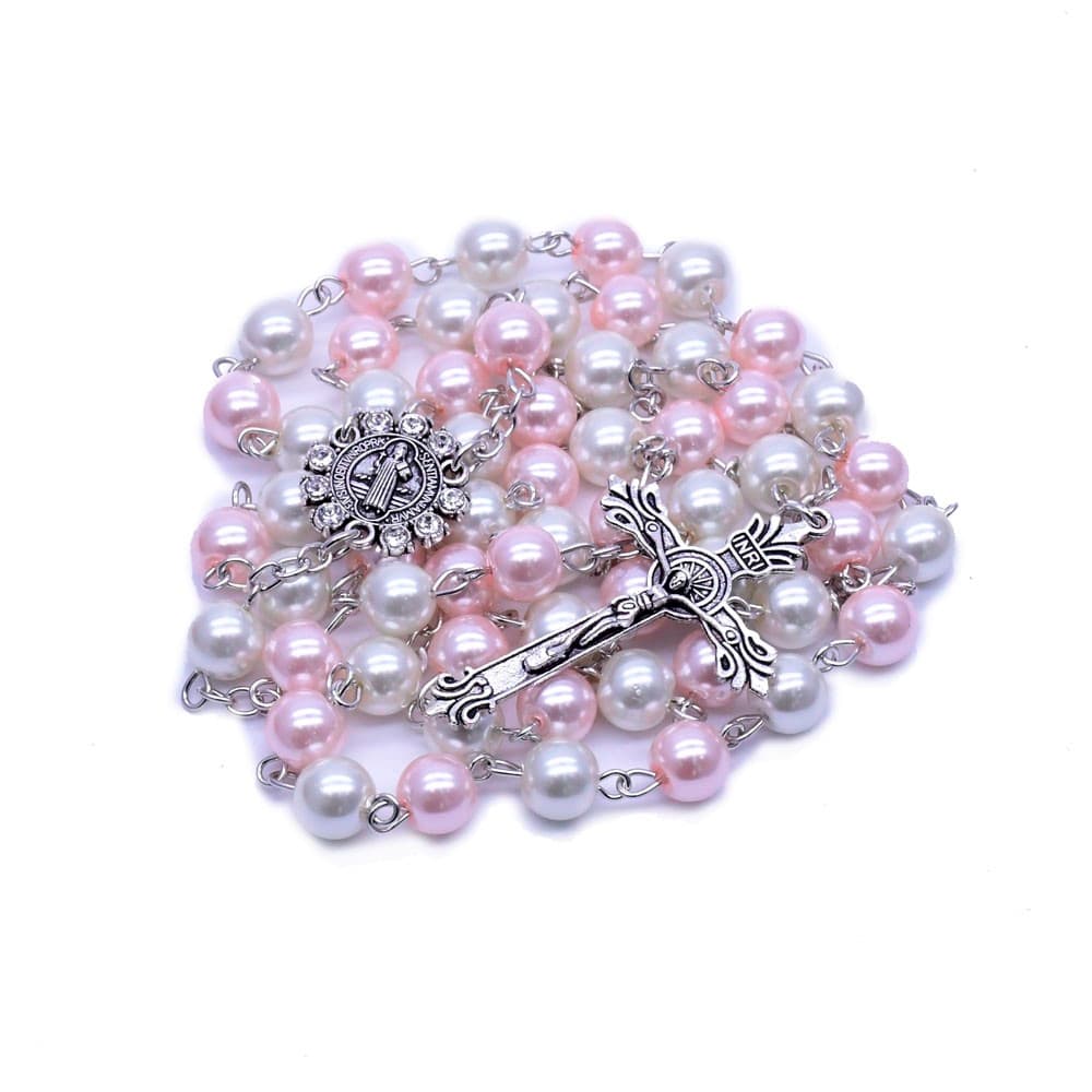 cross rosary necklace with devotional cross detail