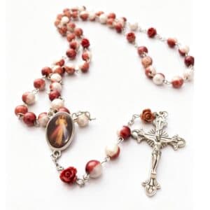 red cross rosary necklace with contrasting bead detail
