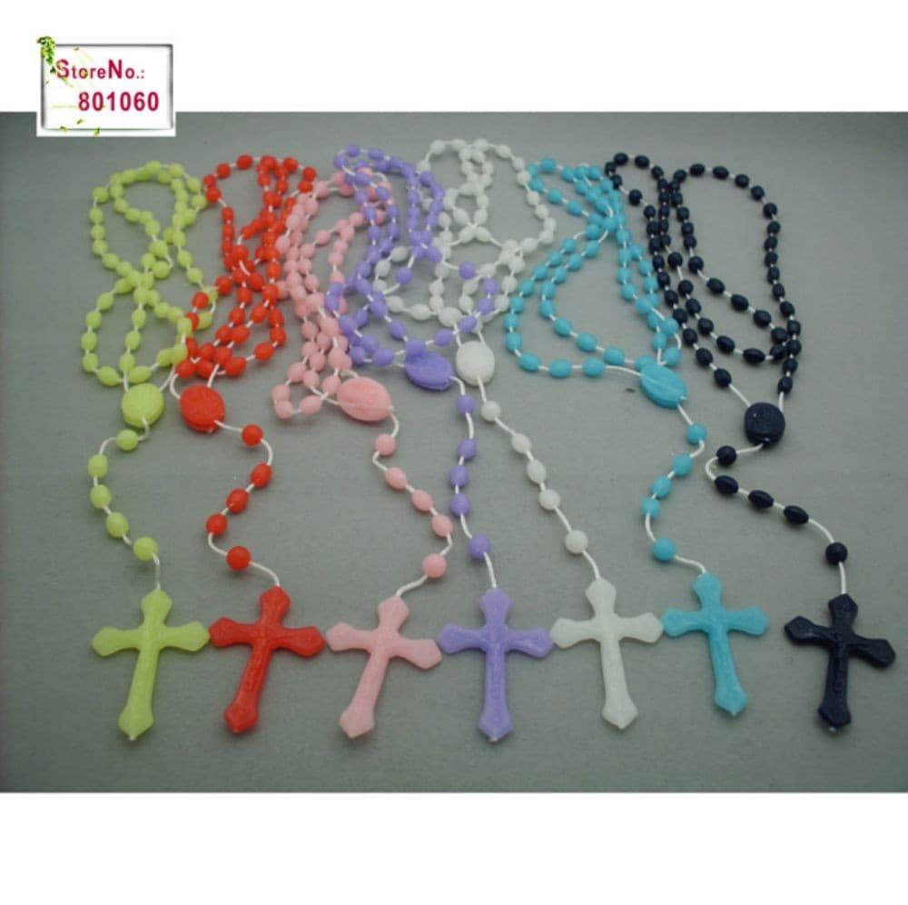 Glow Cross Rosary Necklace with luminous cross and linked beads
