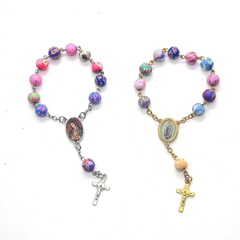 Colorful Beaded Cross Bracelet with rosary-inspired beads and cross accent