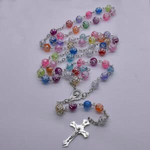 Colorful Rose Bead Cross Rosary Necklace, Rosaries product image 2