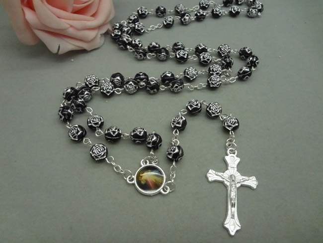 Cross Rose Bead Rosary with cross detail and rose-look beads
