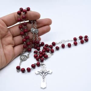 Burgundy Saint Benedict Rosary with Cross, Rosaries商品图片 3