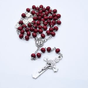 Burgundy Saint Benedict Rosary with Cross, Rosaries商品图片 4