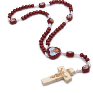 Burgundy Hand-Braided Mini Rosary with prayer beads and cross