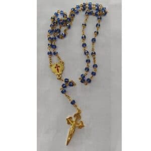 Blue Floral Santiago Cross Rosary with blue beads, floral details, and Santiago cross
