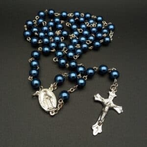Royal Blue Cross Rosary with blue beads and cross detail