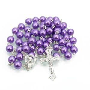 Cross Bead Rosary Necklace with classic bead arrangement and cross detail