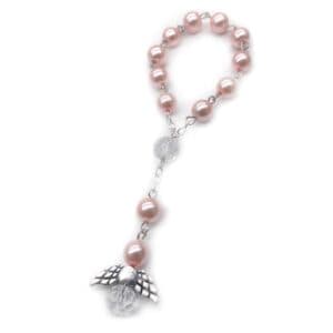 Pink Angel Wing Rosary with soft pink beads and angel-wing details for handheld prayer