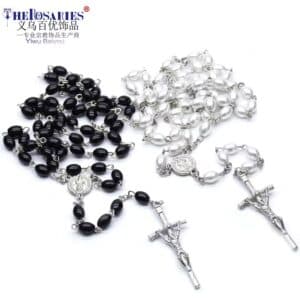Black Cross Rosary Necklace with Beaded Detail, Rosaries product image 2