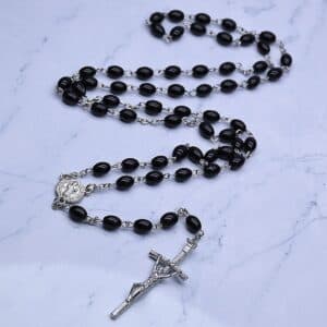 Black Cross Rosary Necklace with Beaded Detail, Rosaries product image 3