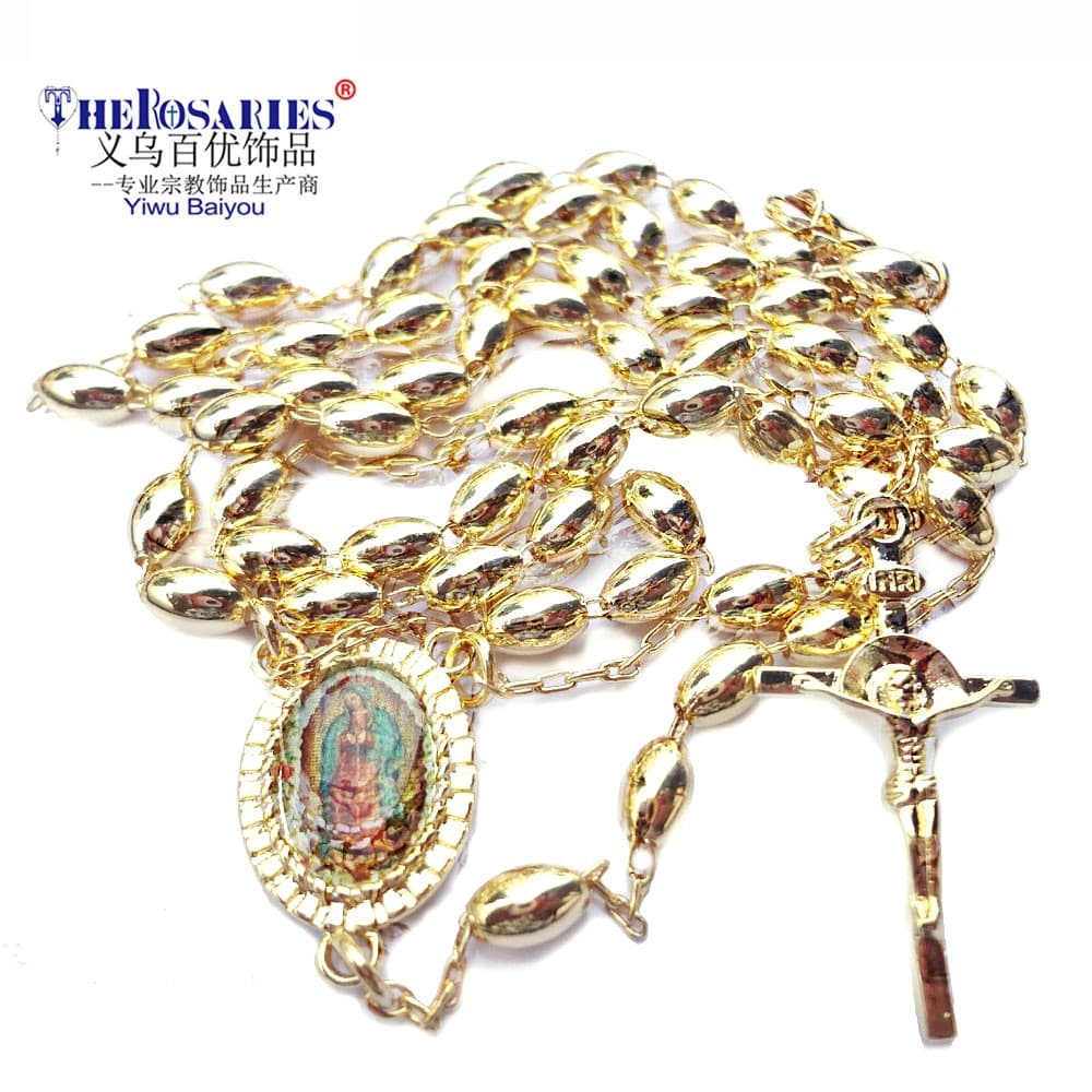 Polished Olive Bead Cross Rosary with smooth olive-shaped beads and cross detail