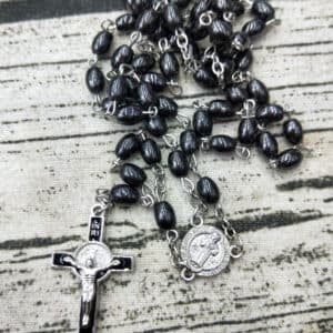 Black Rice Bead Cross Rosary, Rosaries product image 3
