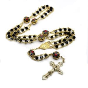 Double Layer Cross Rosary Necklace with layered beads and cross detail