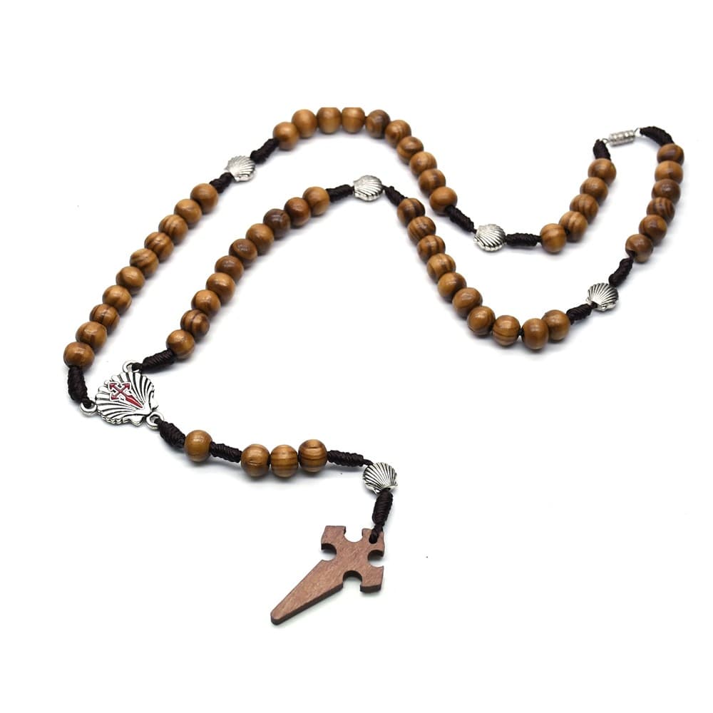 Santiago Cross Rosary Necklace with hand-braided beads and cross pendant