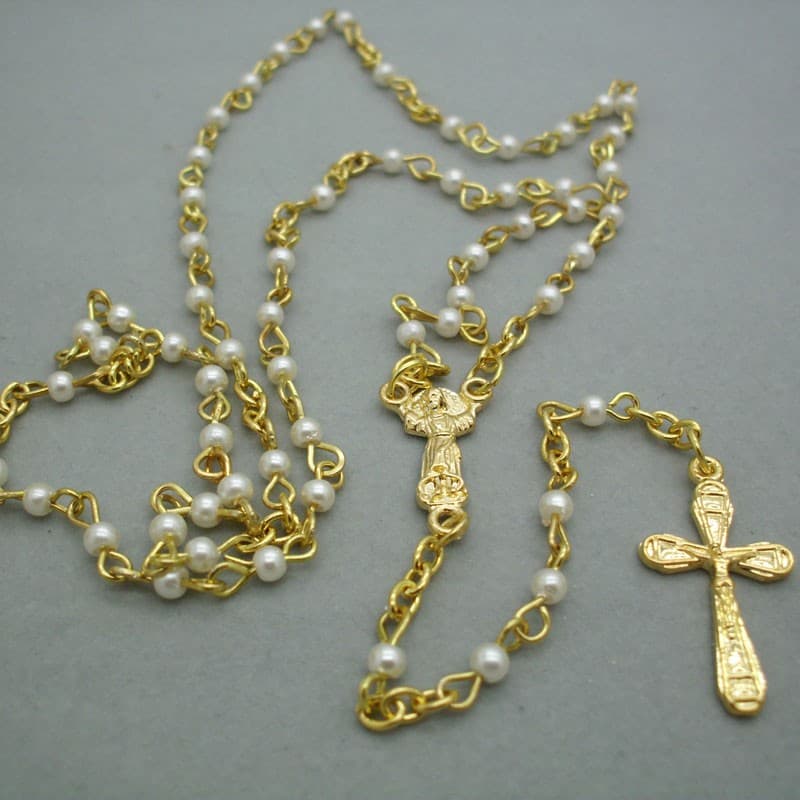 Mini Cross Rosary Necklace with petite beads and cross detail