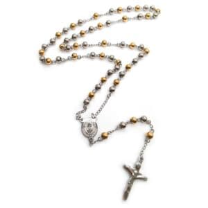 Gold and Silver Tone Rosary Necklace with cross detail