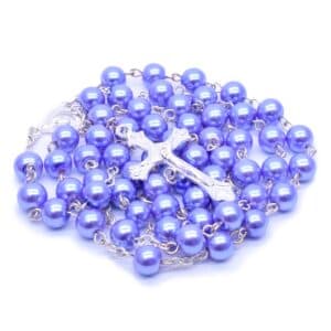 Purple Cross Rosary Necklace with purple beads and cross detail