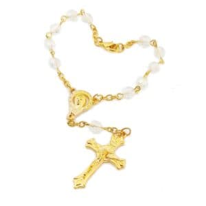 Curved-Pin Bead Rosary Bracelet with a cross accent